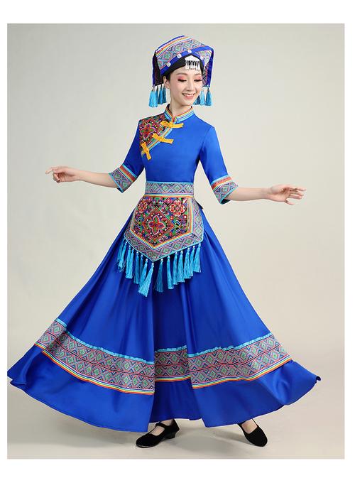 壯族服裝女演出服裝廣西少數(shù)民族壯族舞蹈服瑤族民族風(fēng)長(zhǎng)裙三月三